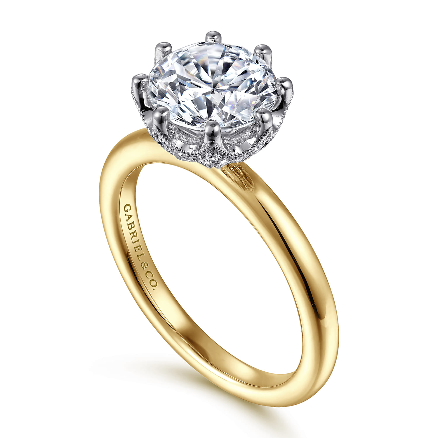 Liona - 14K White-Yellow Gold Round Solitaire Diamond Engagement Ring - 0.05 ct - Shot 3