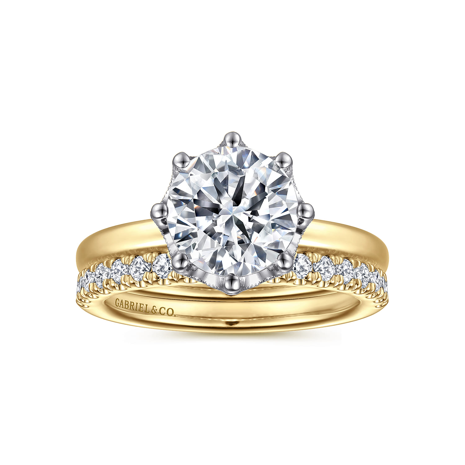 Liona - 14K White-Yellow Gold Round Solitaire Diamond Engagement Ring - 0.05 ct - Shot 4