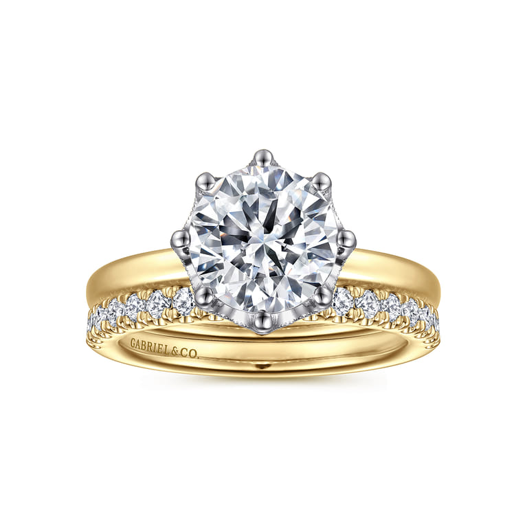 Liona - 14K White-Yellow Gold Round Solitaire Diamond Engagement Ring - 0.05 ct - Shot 4