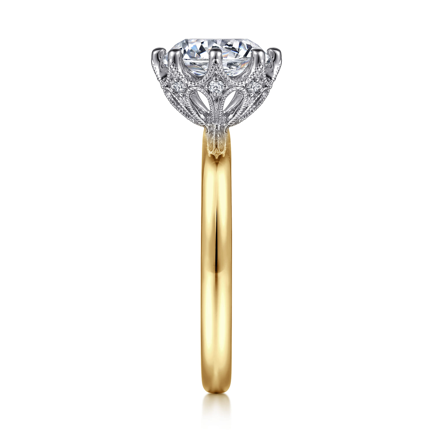 Liona - 14K White-Yellow Gold Round Solitaire Diamond Engagement Ring - 0.05 ct - Shot 5