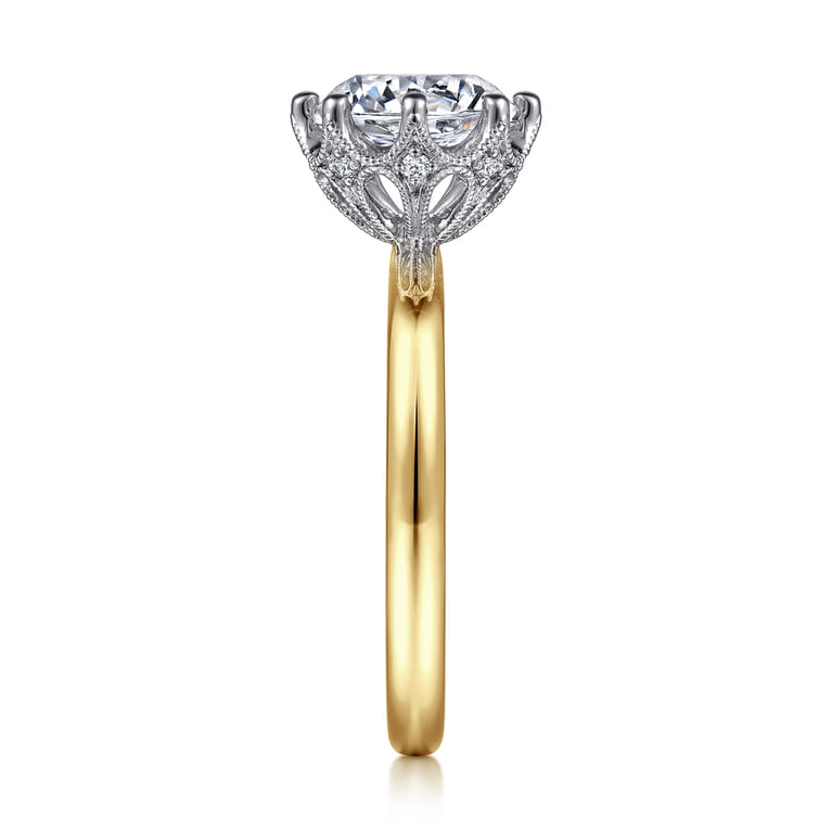 Liona - 14K White-Yellow Gold Round Solitaire Diamond Engagement Ring - 0.05 ct - Shot 5