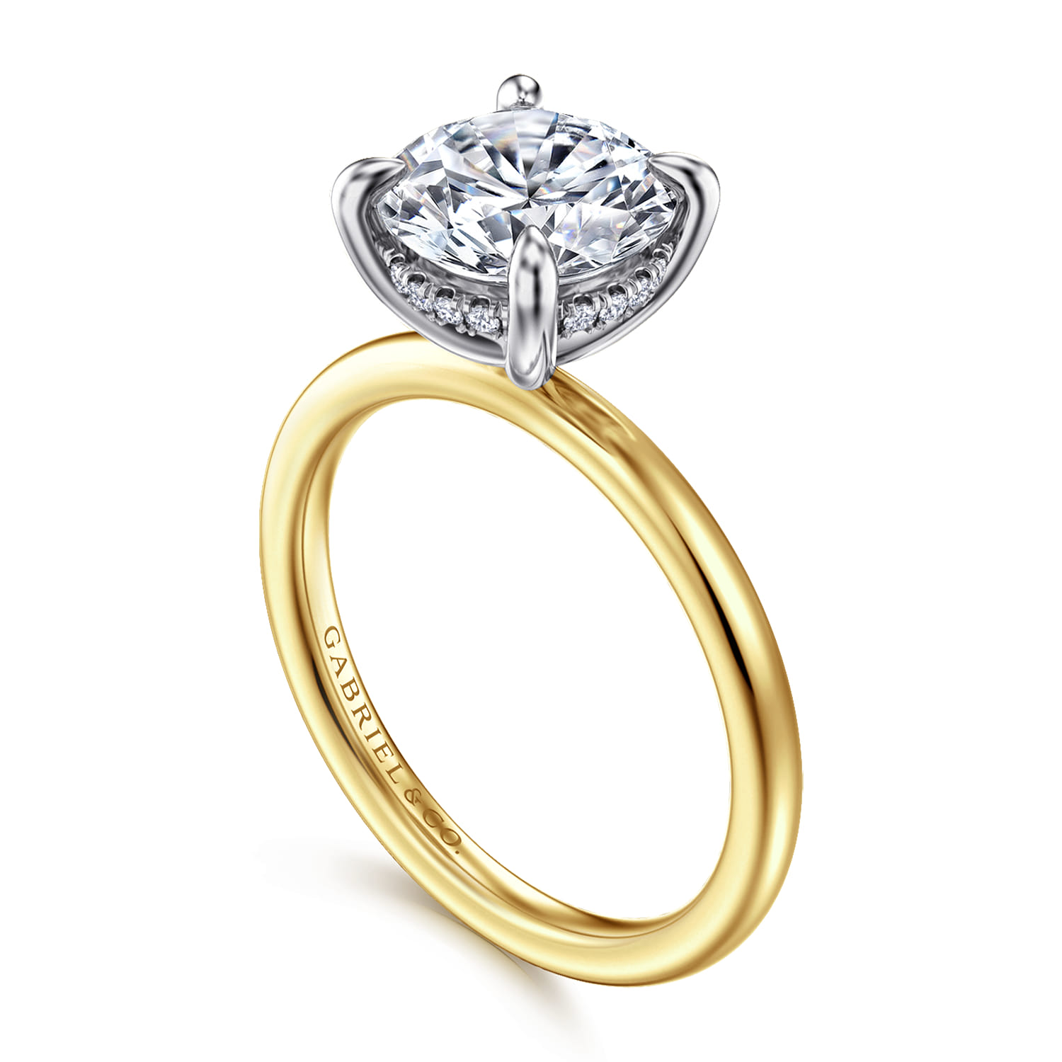 Cari - 14K White-Yellow Gold Round Diamond Engagement Ring - 0.08 ct - Shot 3