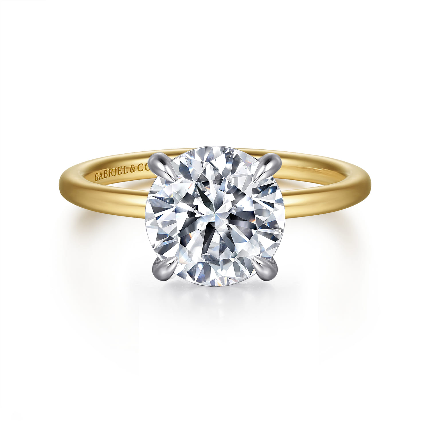 Cari - 14K White-Yellow Gold Round Diamond Engagement Ring - 0.09 ct - Shot 1