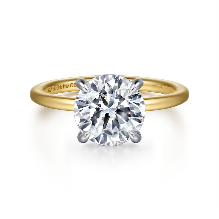 Cari - 14K White-Yellow Gold Round Diamond Engagement Ring - 0.09 ct - Shot 1