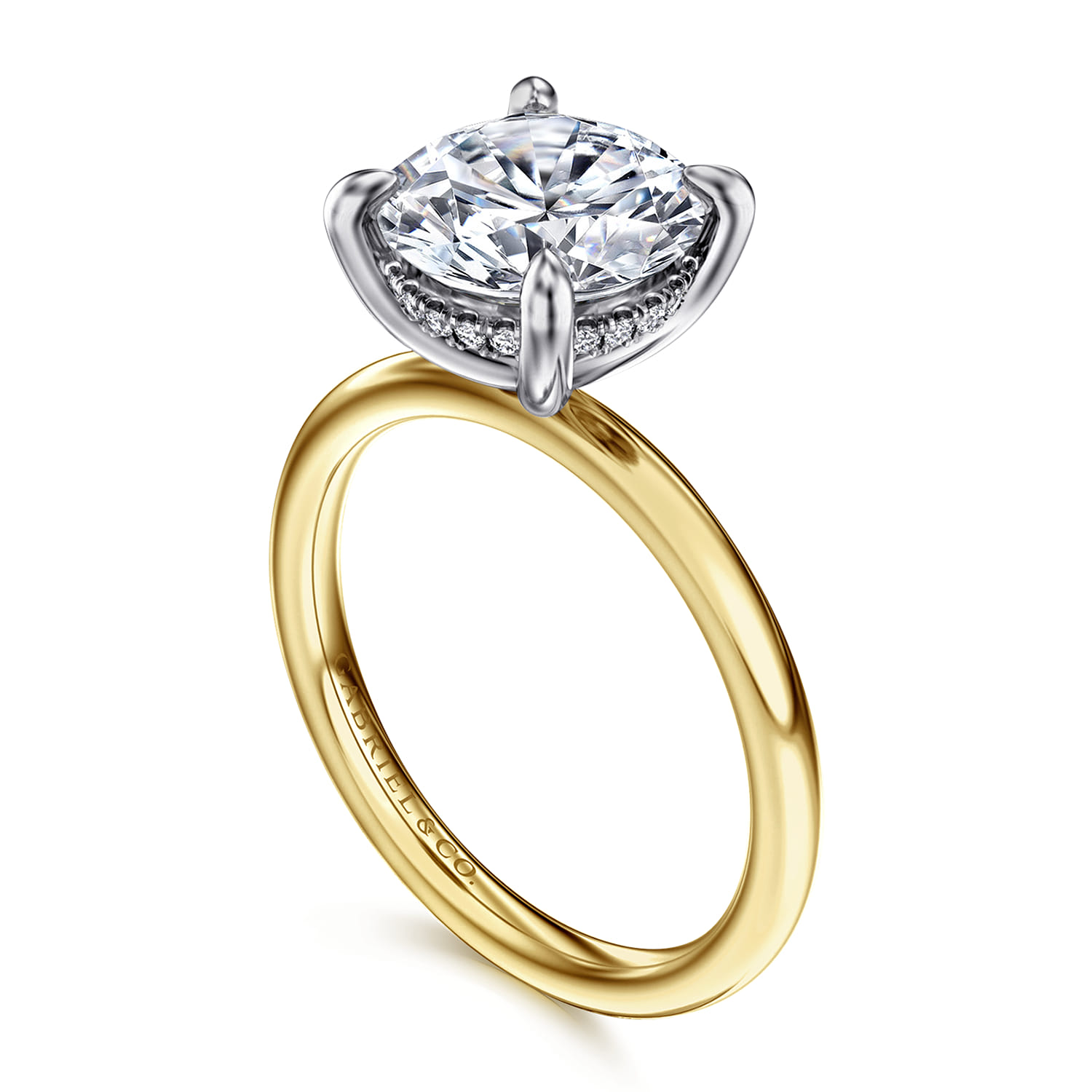 Cari - 14K White-Yellow Gold Round Diamond Engagement Ring - 0.09 ct - Shot 3