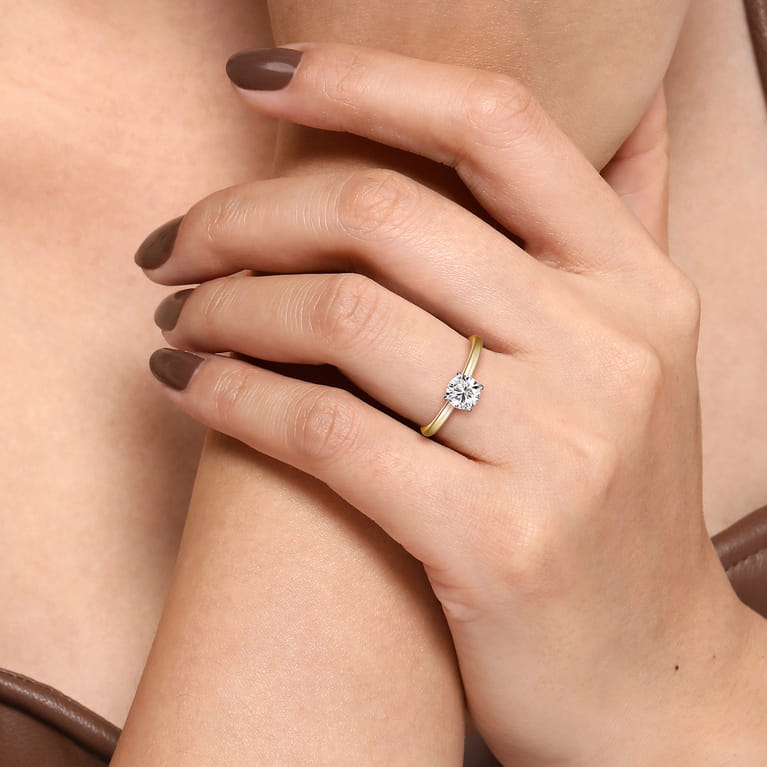 Cari - 14K White-Yellow Gold Round Diamond Engagement Ring - 0.05 ct - Shot 6