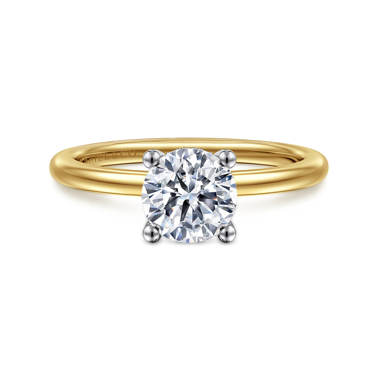 Ady - 14K White-Yellow Gold Hidden Halo Round Diamond Engagement Ring - 0.05 ct - Shot 1