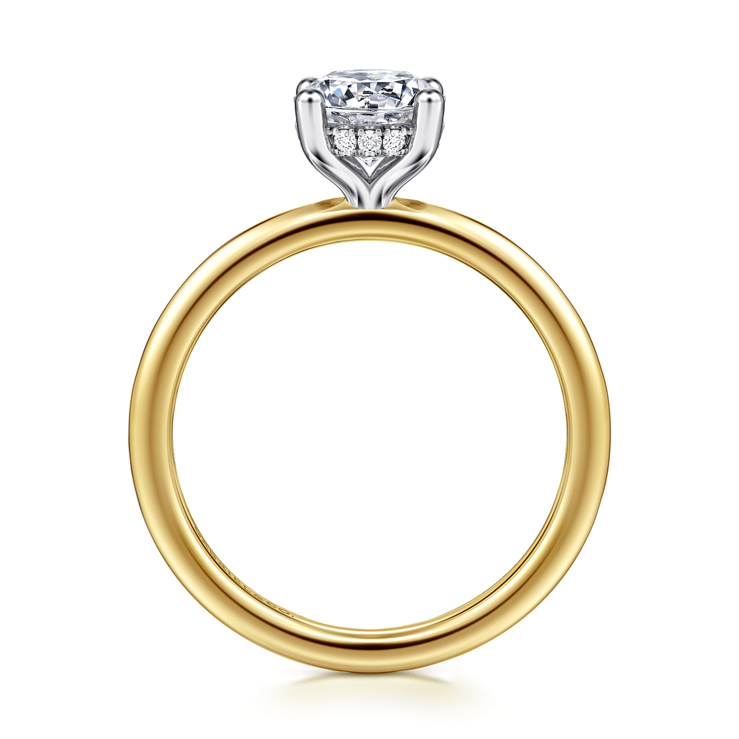 Ady - 14K White-Yellow Gold Hidden Halo Round Diamond Engagement Ring - 0.05 ct - Shot 2