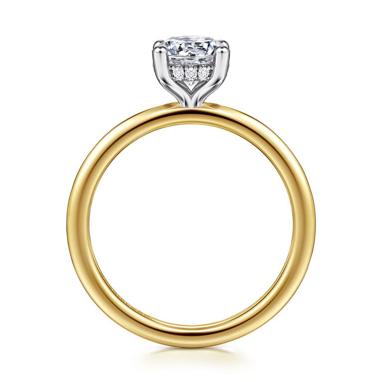 Ady - 14K White-Yellow Gold Hidden Halo Round Diamond Engagement Ring - 0.05 ct - Shot 2