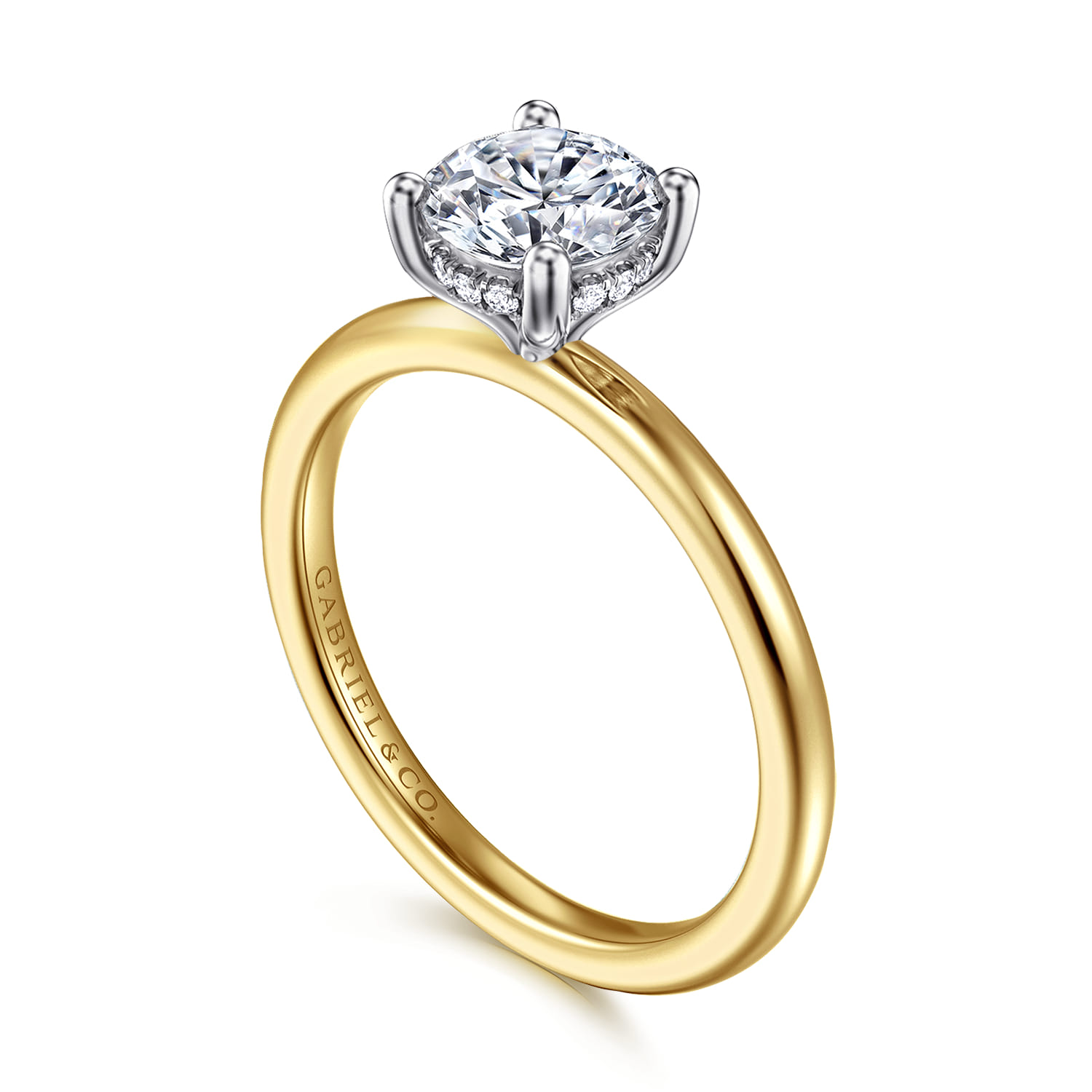 Ady - 14K White-Yellow Gold Hidden Halo Round Diamond Engagement Ring - 0.05 ct - Shot 3