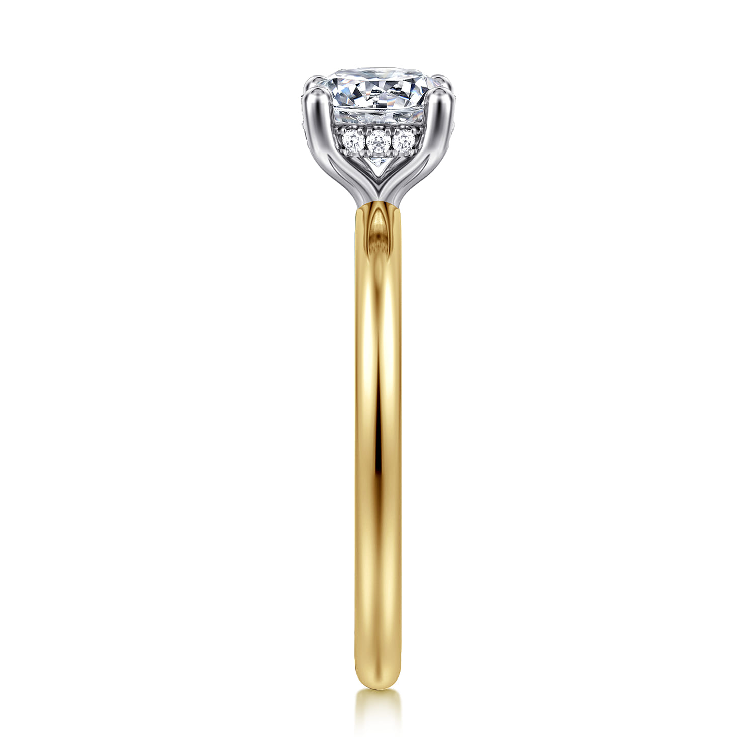 Ady - 14K White-Yellow Gold Hidden Halo Round Diamond Engagement Ring - 0.05 ct - Shot 4