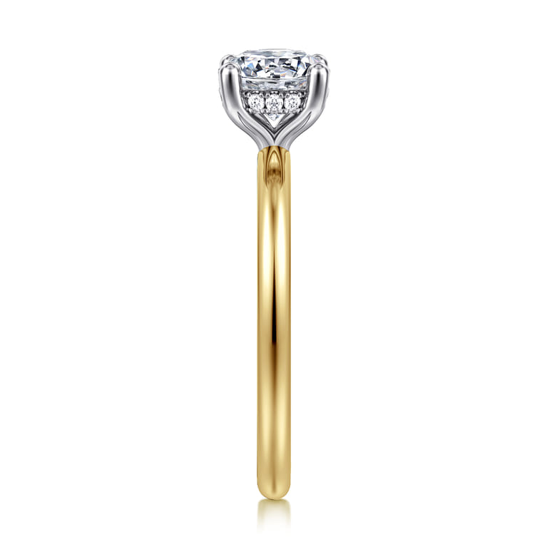 Ady - 14K White-Yellow Gold Hidden Halo Round Diamond Engagement Ring - 0.05 ct - Shot 4