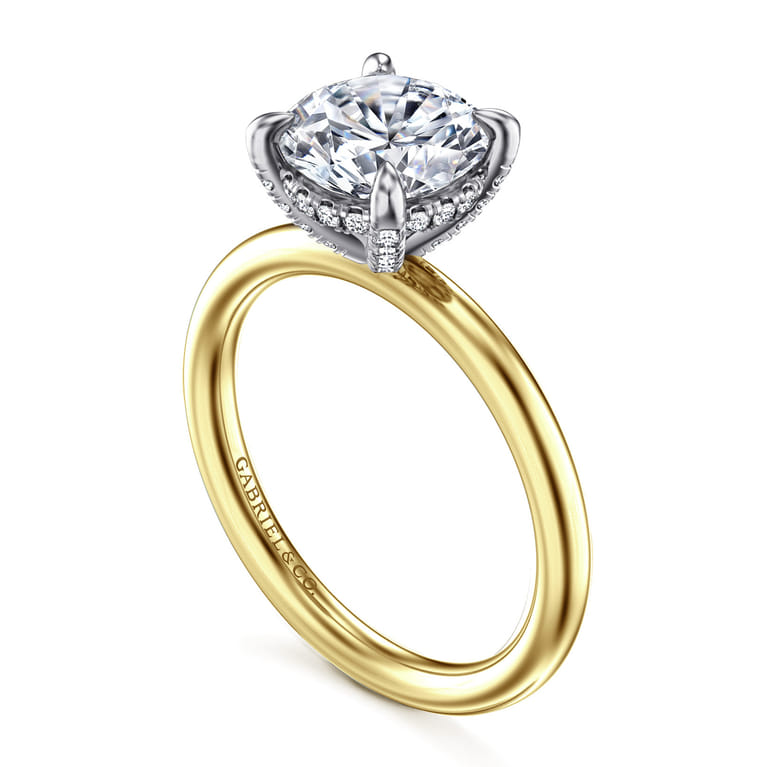 Daniele - 14K White and Yellow Gold Round Solitaire Diamond Engagement Ring - 0.16 ct - Shot 3