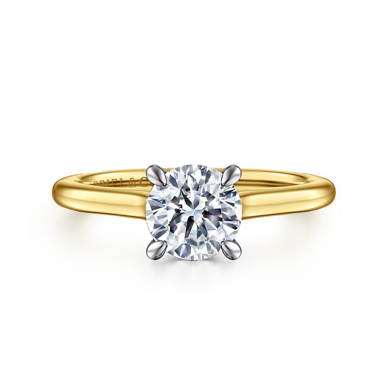 Ericka - 14K White-Yellow Gold Round Diamond Engagement Ring - 0.1 ct - Shot 1