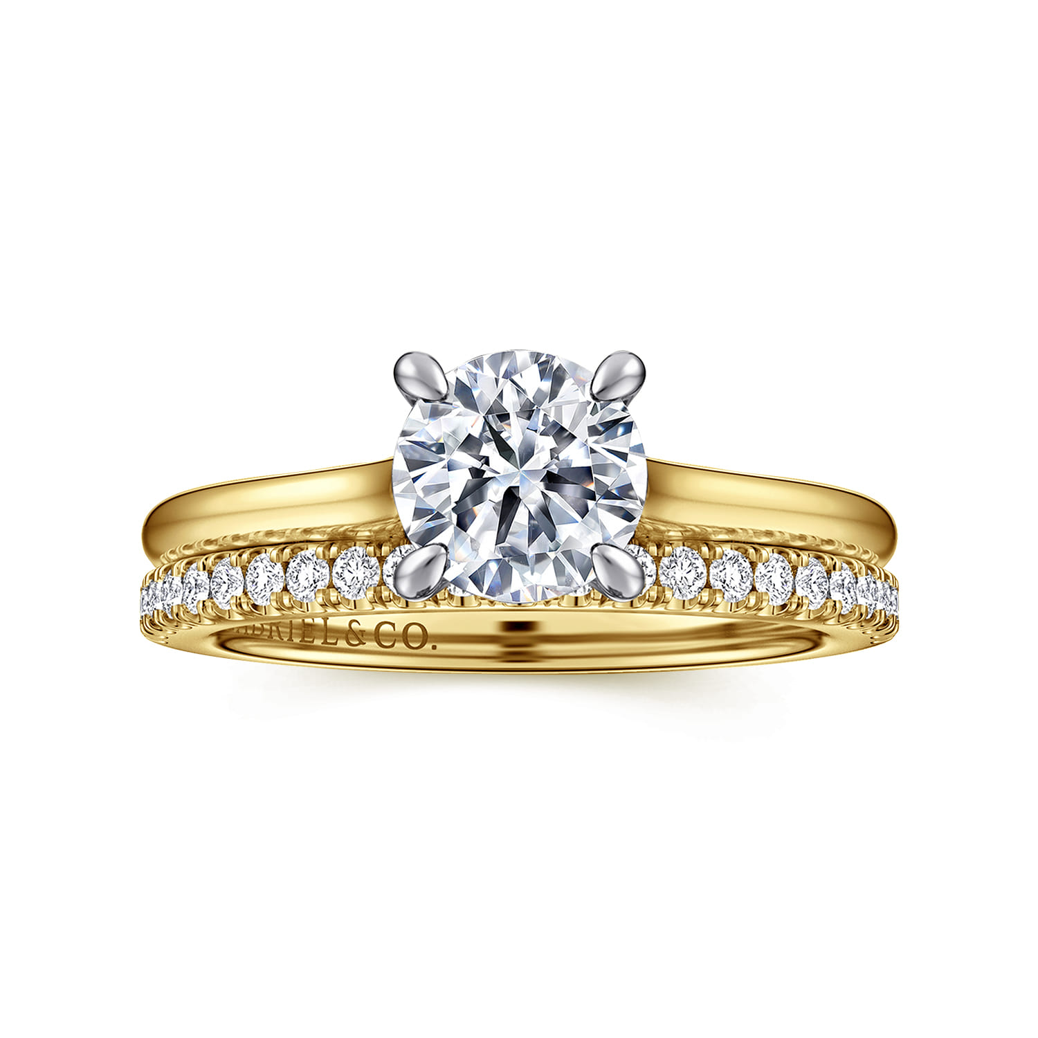 Ericka - 14K White-Yellow Gold Round Diamond Engagement Ring - 0.1 ct - Shot 4