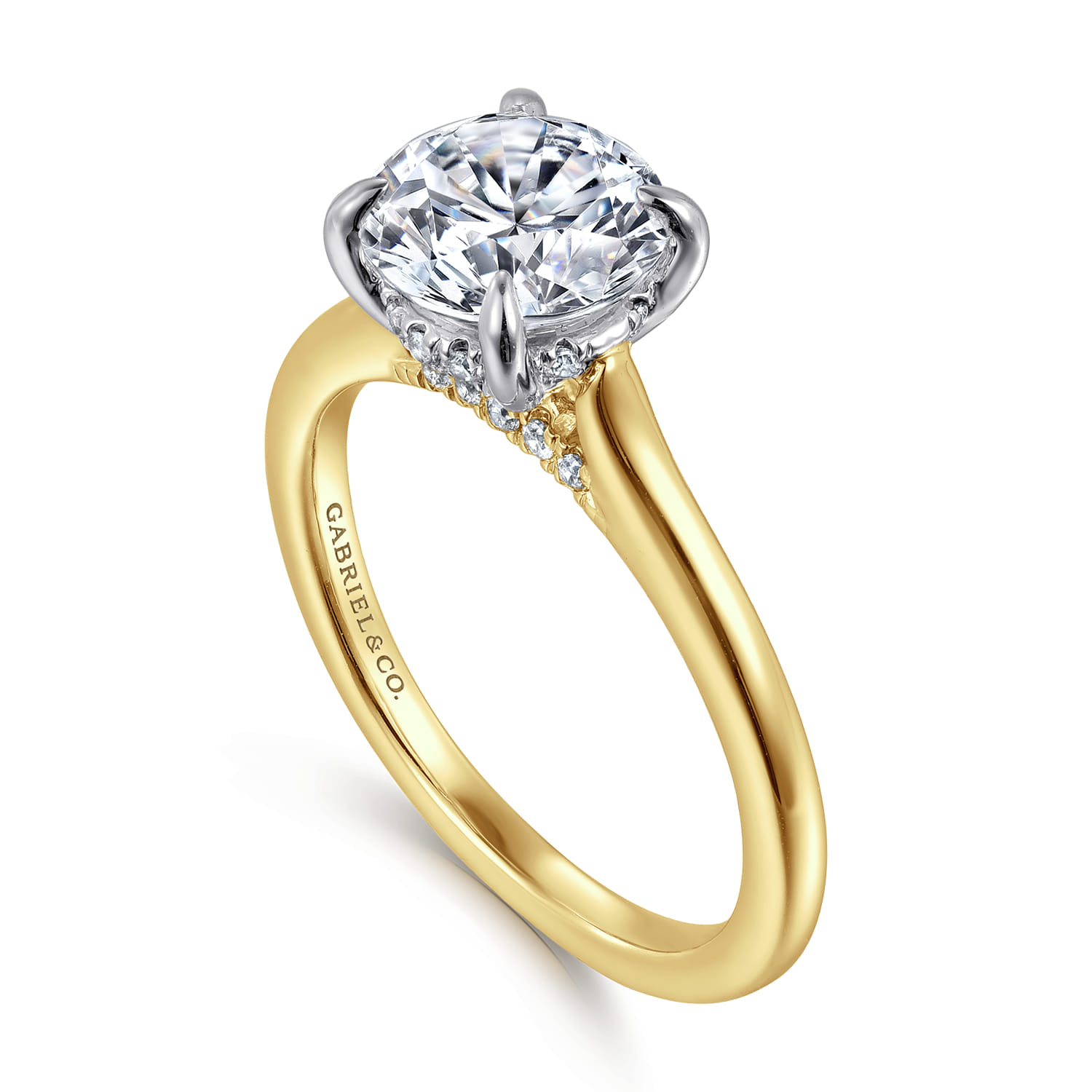 Ericka - 14K White and Yellow Gold Round Diamond Engagement Ring - 0.12 ct - Shot 3