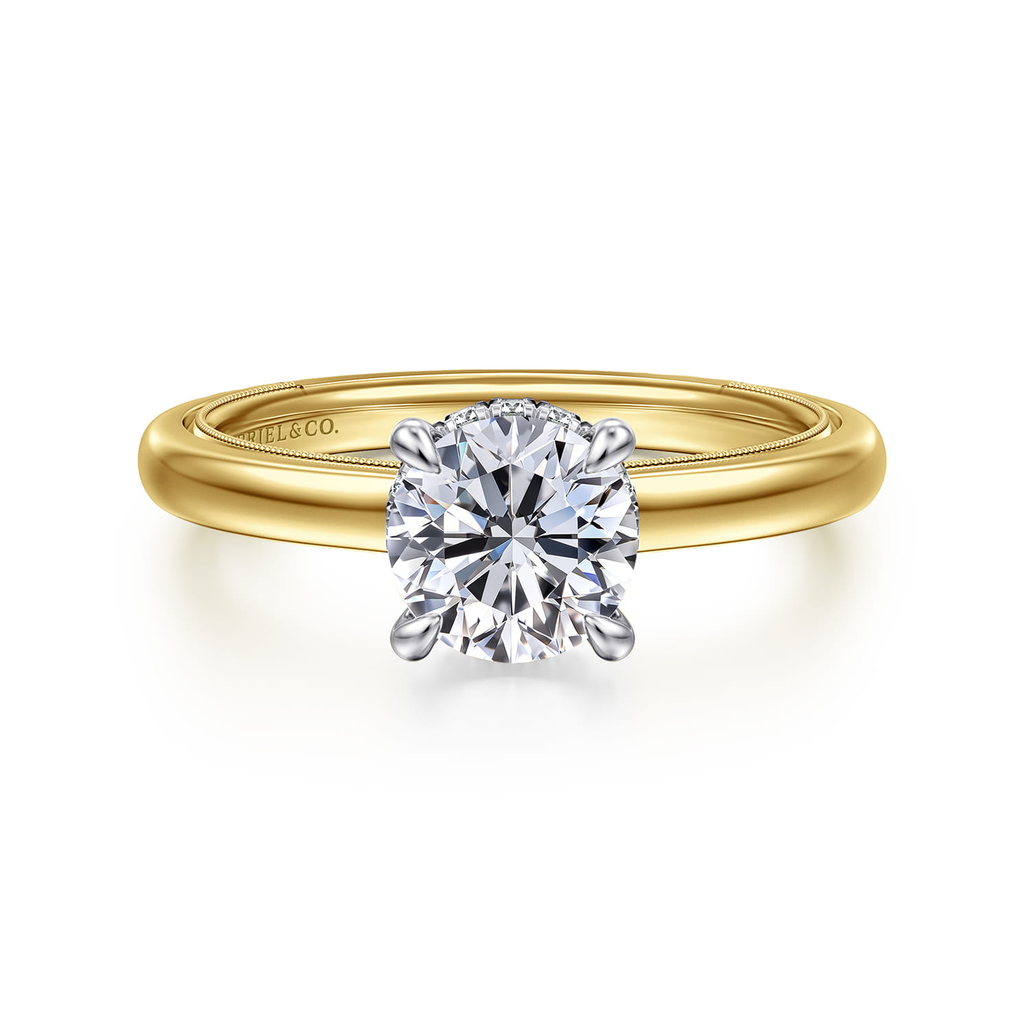 Sandi - 14K White-Yellow Gold Round Diamond Engagement Ring - 0.08 ct - Shot 1