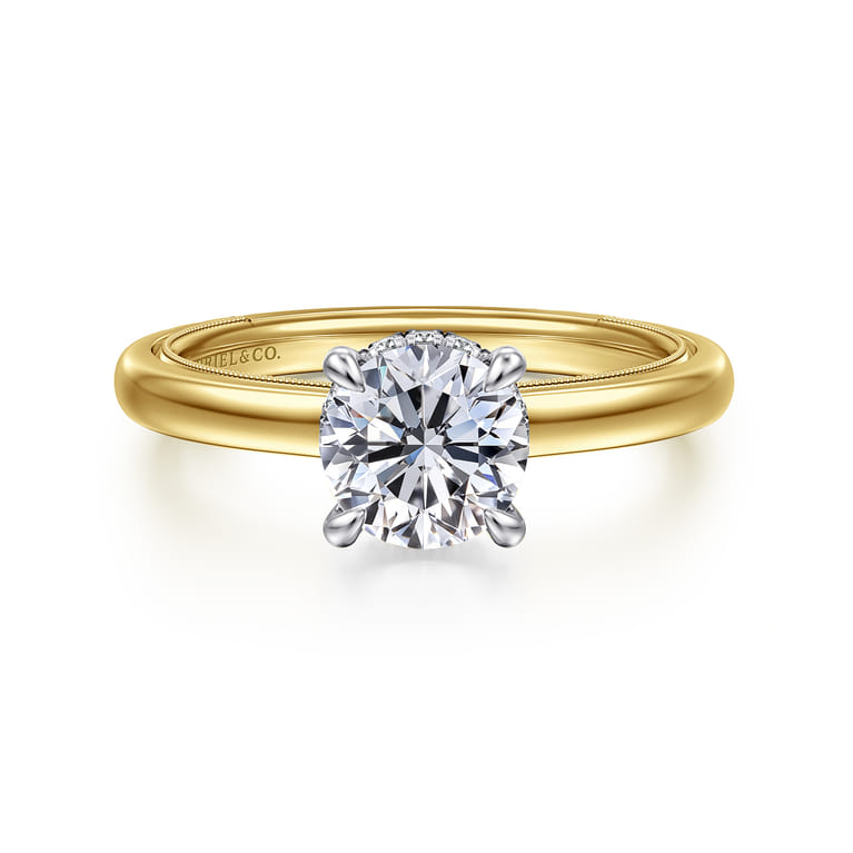 Sandi - 14K White-Yellow Gold Round Diamond Engagement Ring - 0.08 ct - Shot 1