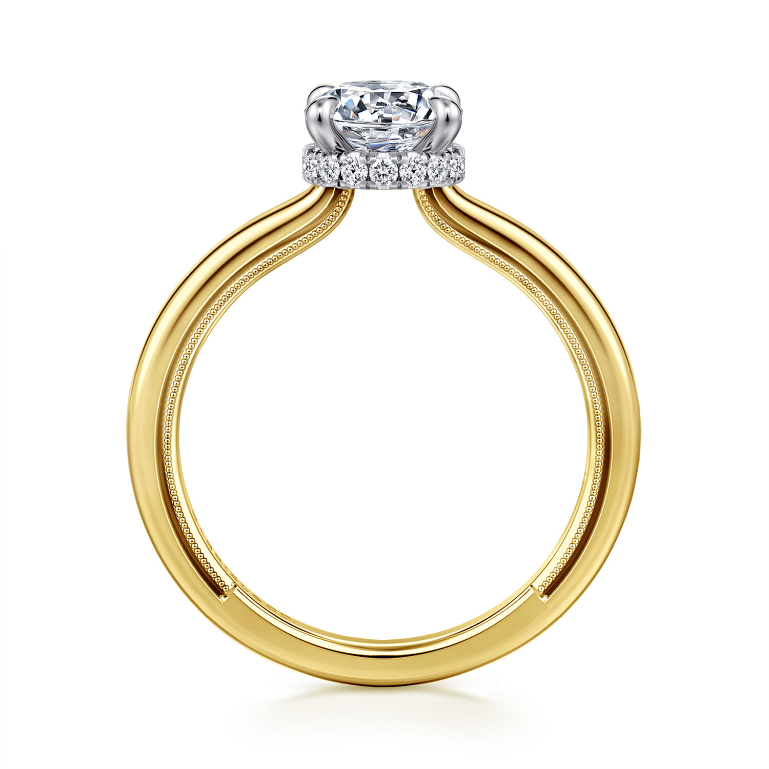 Sandi - 14K White-Yellow Gold Round Diamond Engagement Ring - 0.08 ct - Shot 2