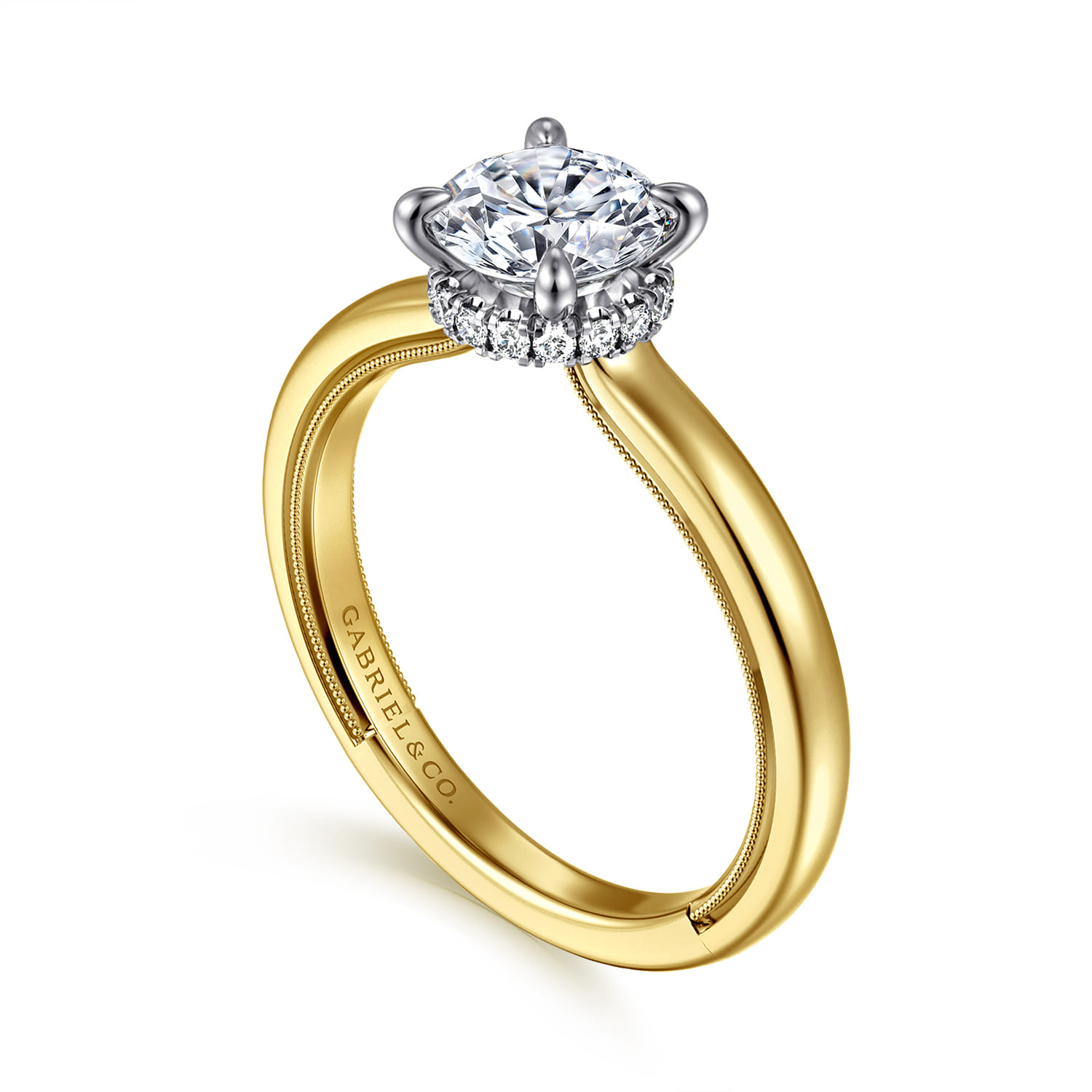 Sandi - 14K White-Yellow Gold Round Diamond Engagement Ring - 0.08 ct - Shot 3