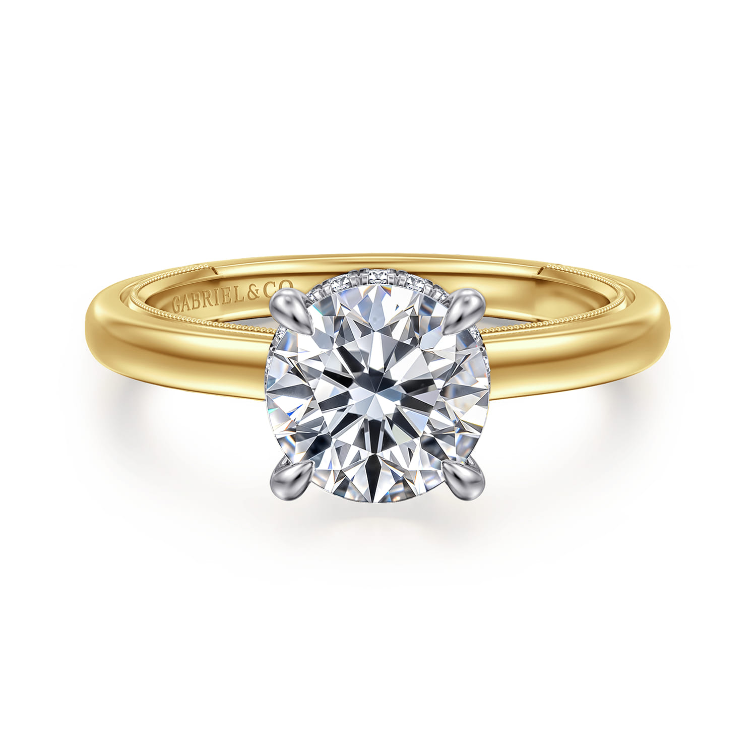 Sandi - 14K White-Yellow Gold Round Diamond Engagement Ring - 0.1 ct - Shot 1