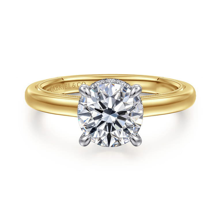 Sandi - 14K White-Yellow Gold Round Diamond Engagement Ring - 0.1 ct - Shot 1