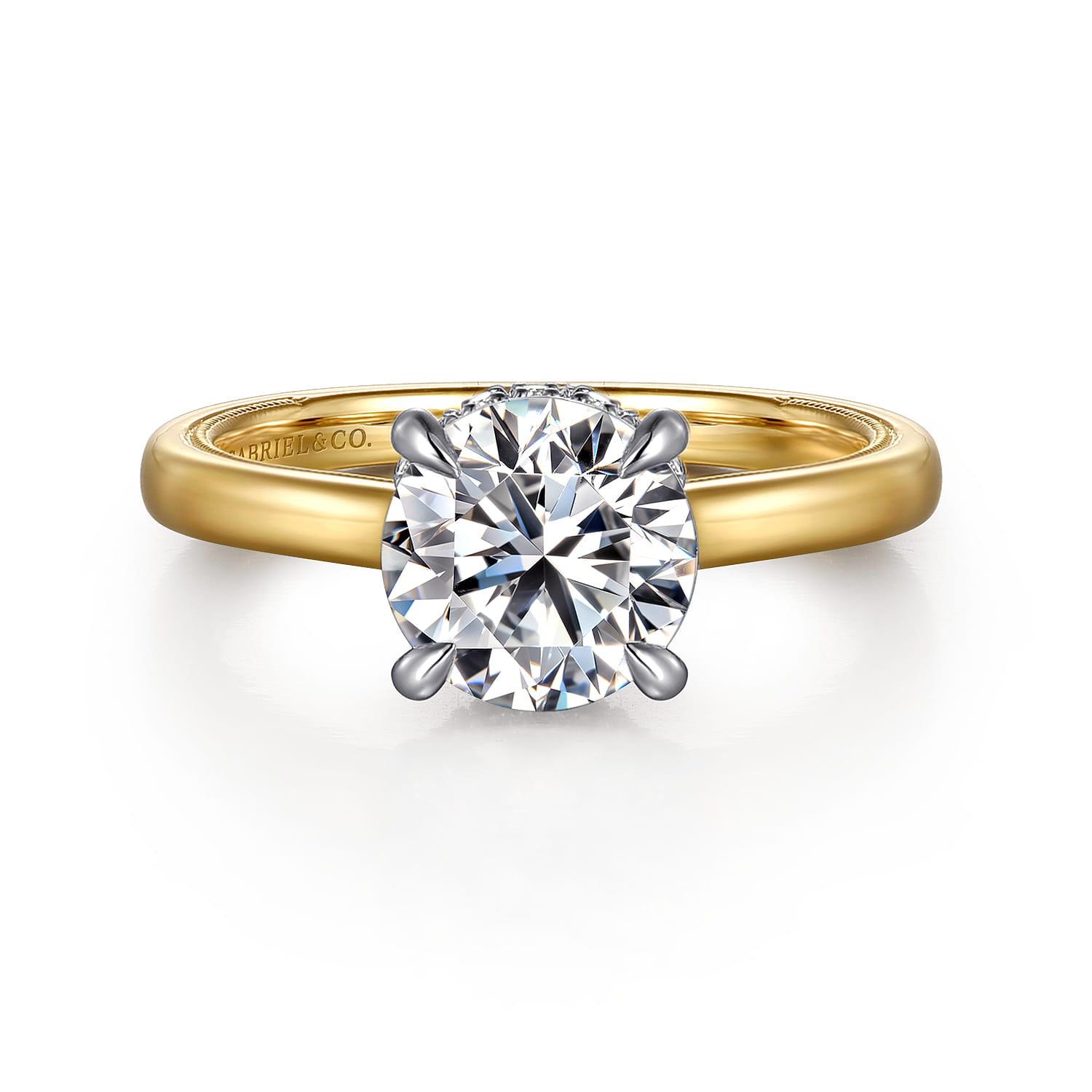 Sandi - 14K White-Yellow Round Diamond Engagement Ring - 0.1 ct - Shot 1