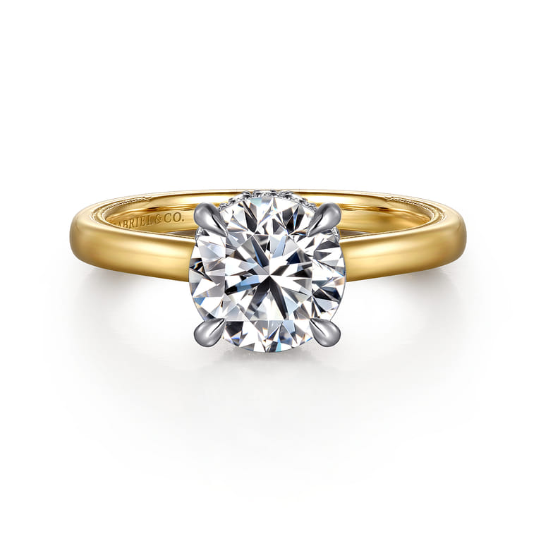 Sandi - 14K White-Yellow Round Diamond Engagement Ring - 0.1 ct - Shot 1