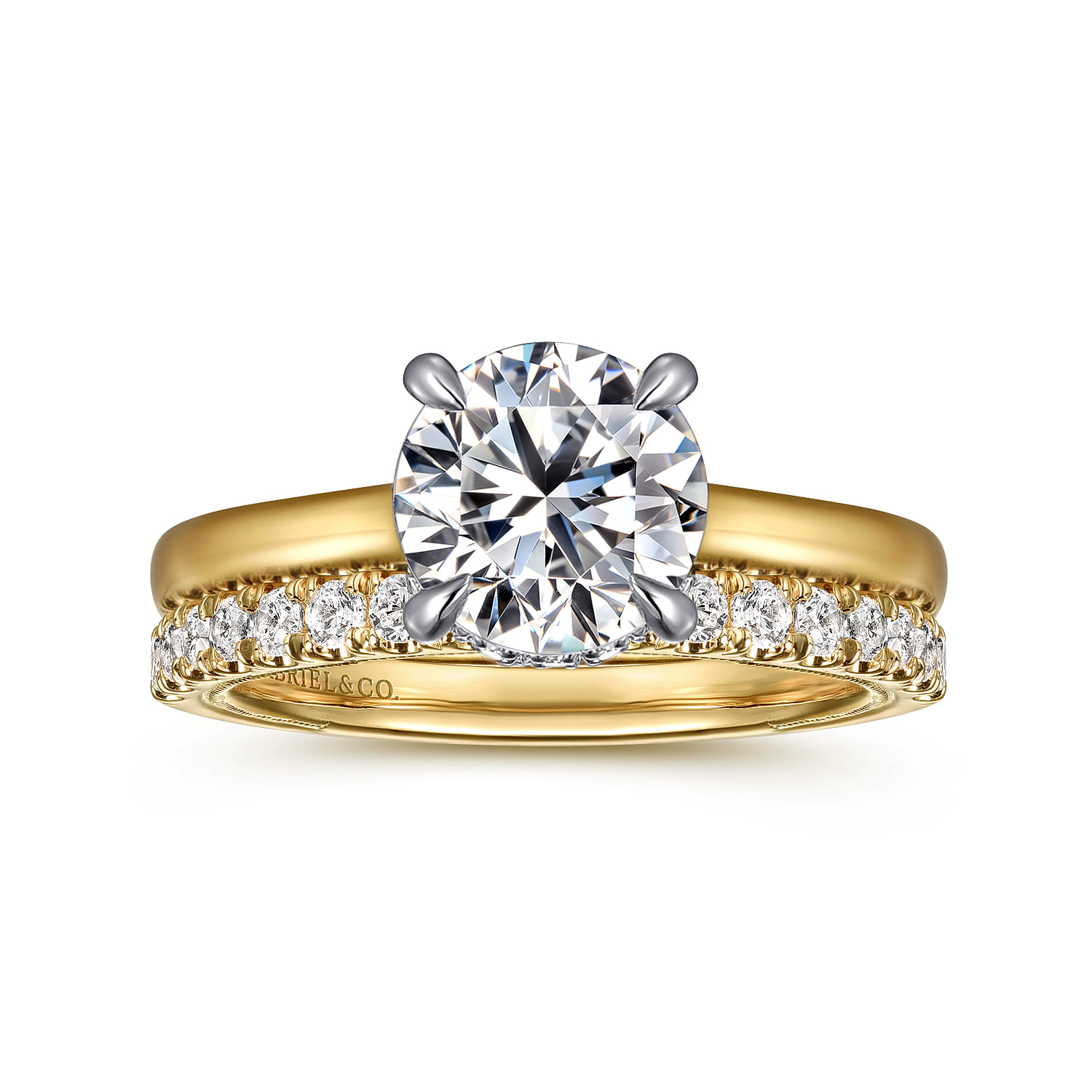 Sandi - 14K White-Yellow Round Diamond Engagement Ring - 0.1 ct - Shot 4