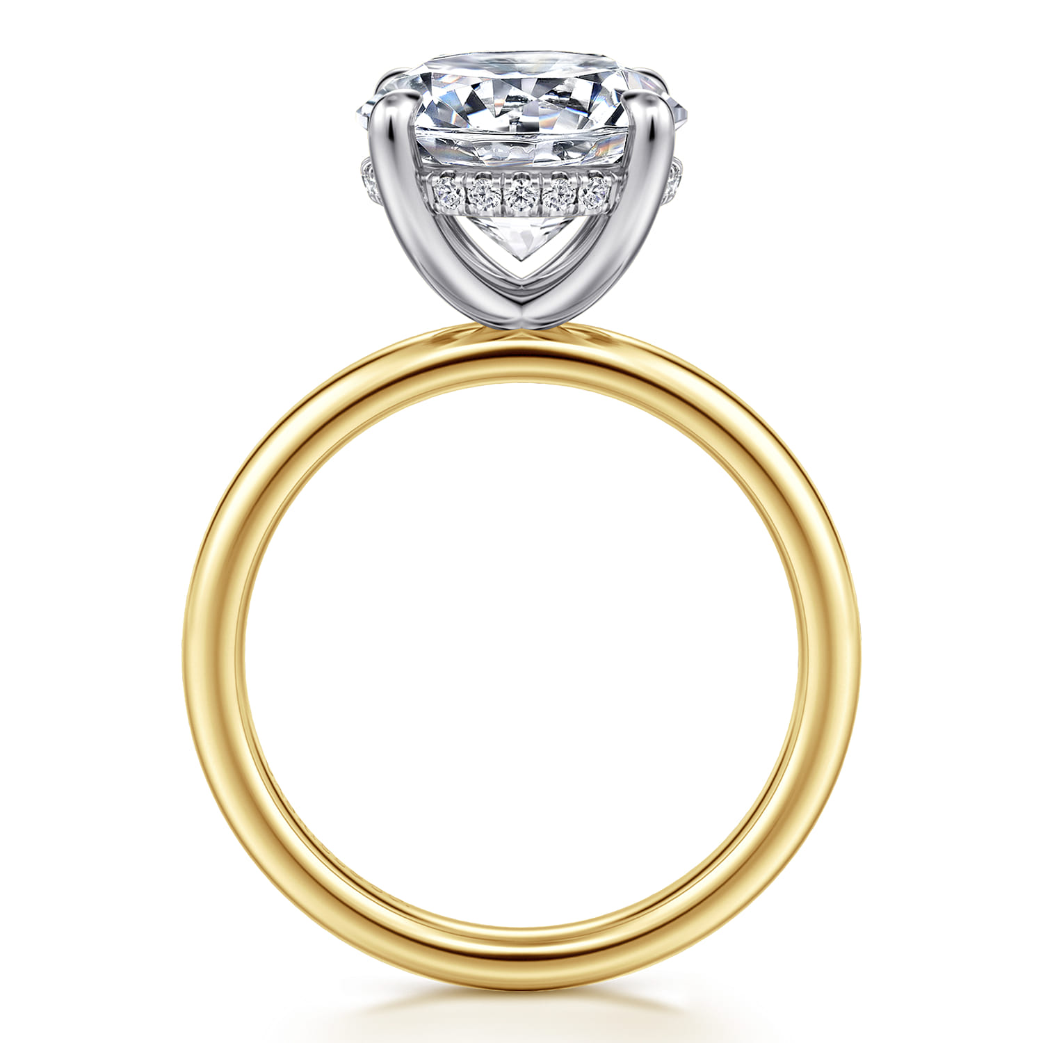Lua - 14K White-Yellow Gold Hidden Halo Round Diamond Engagement Ring - 0.08 ct - Shot 2