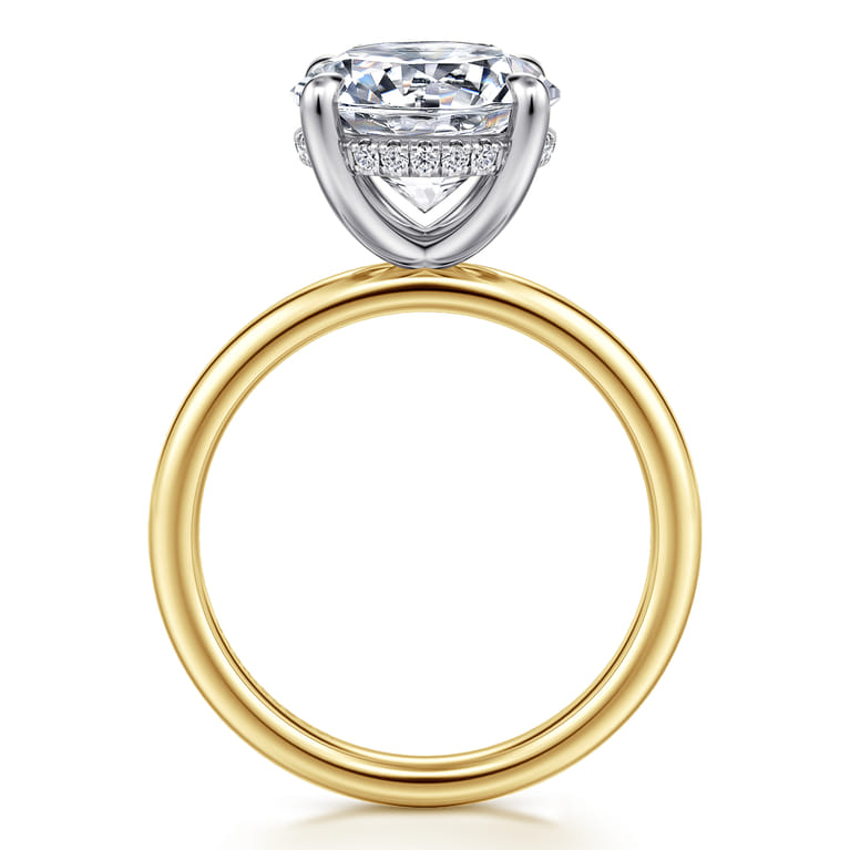 Lua - 14K White-Yellow Gold Hidden Halo Round Diamond Engagement Ring - 0.08 ct - Shot 2