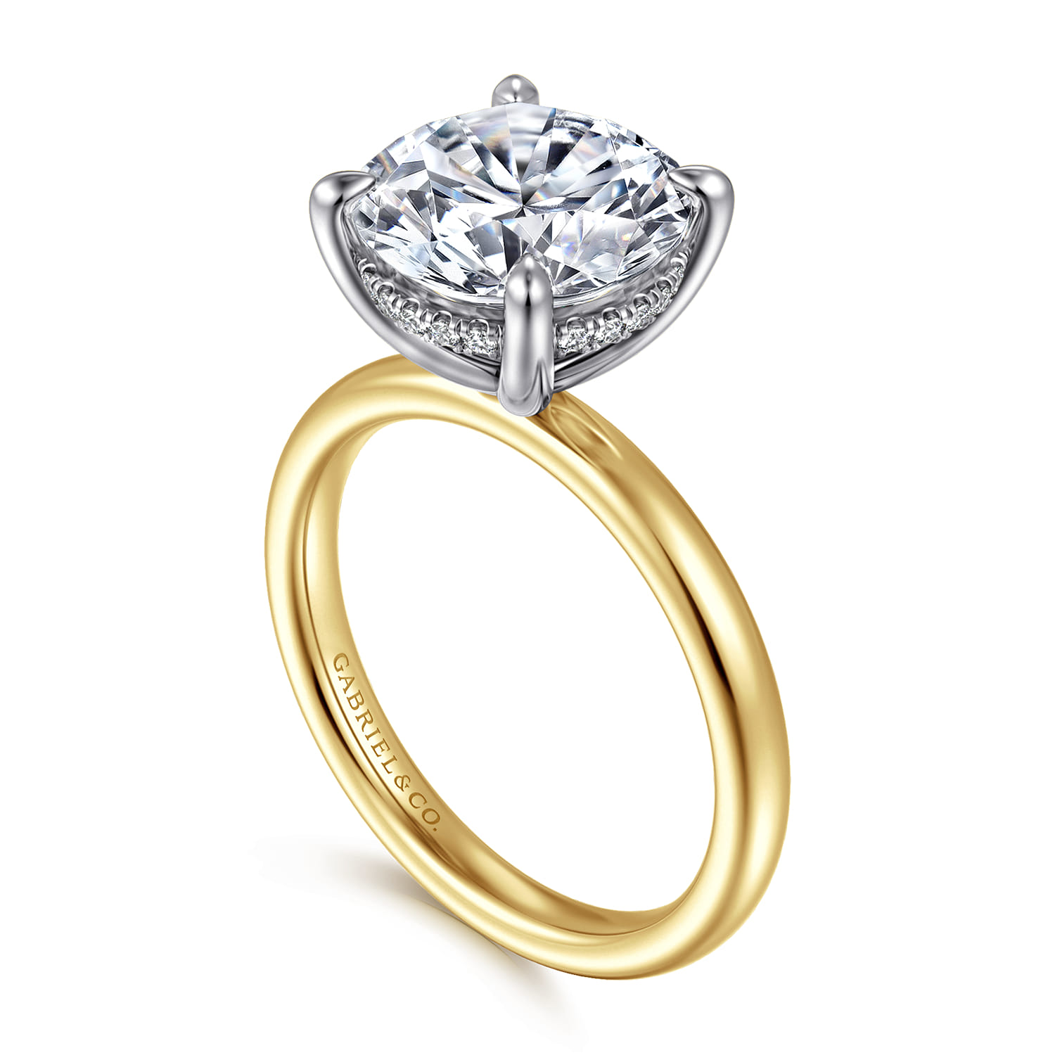 Lua - 14K White-Yellow Gold Hidden Halo Round Diamond Engagement Ring - 0.08 ct - Shot 3