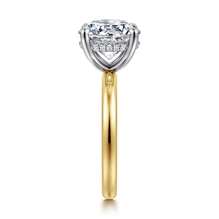 Lua - 14K White-Yellow Gold Hidden Halo Round Diamond Engagement Ring - 0.08 ct - Shot 4