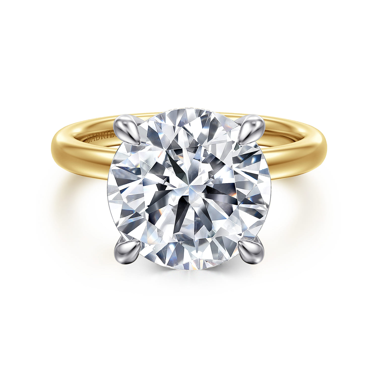 Lua - 14K White-Yellow Gold Hidden Halo Round Diamond Engagement Ring - 0.09 ct - Shot 1