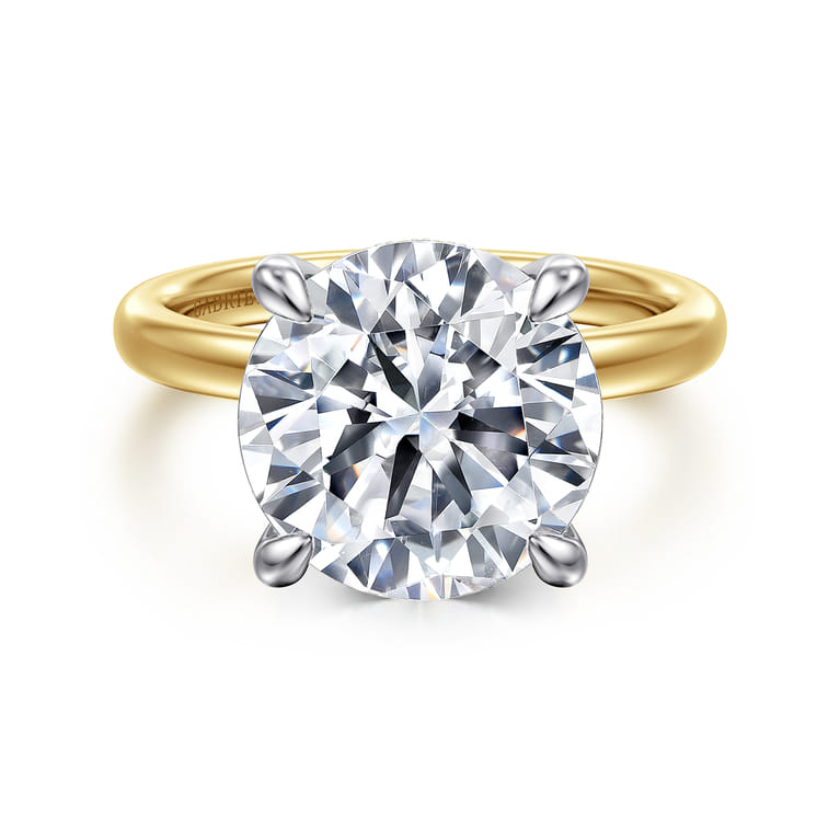 Lua - 14K White-Yellow Gold Hidden Halo Round Diamond Engagement Ring - 0.09 ct - Shot 1