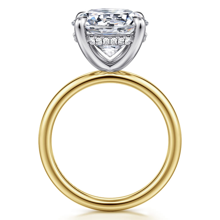 Lua - 14K White-Yellow Gold Hidden Halo Round Diamond Engagement Ring - 0.09 ct - Shot 2