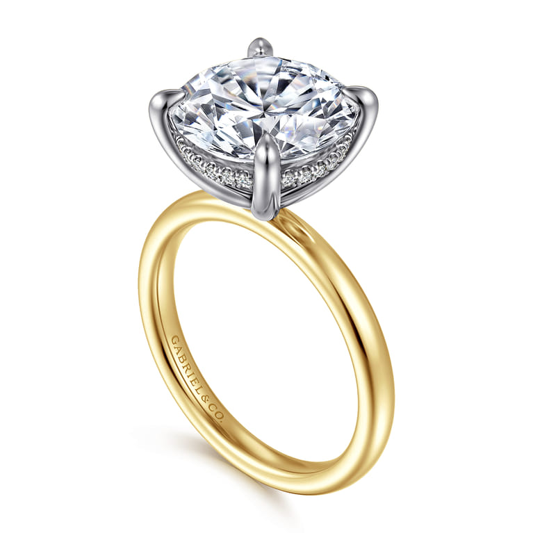 Lua - 14K White-Yellow Gold Hidden Halo Round Diamond Engagement Ring - 0.09 ct - Shot 3