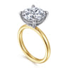 Lua - 14K White-Yellow Gold Hidden Halo Round Diamond Engagement Ring - 0.09 ct