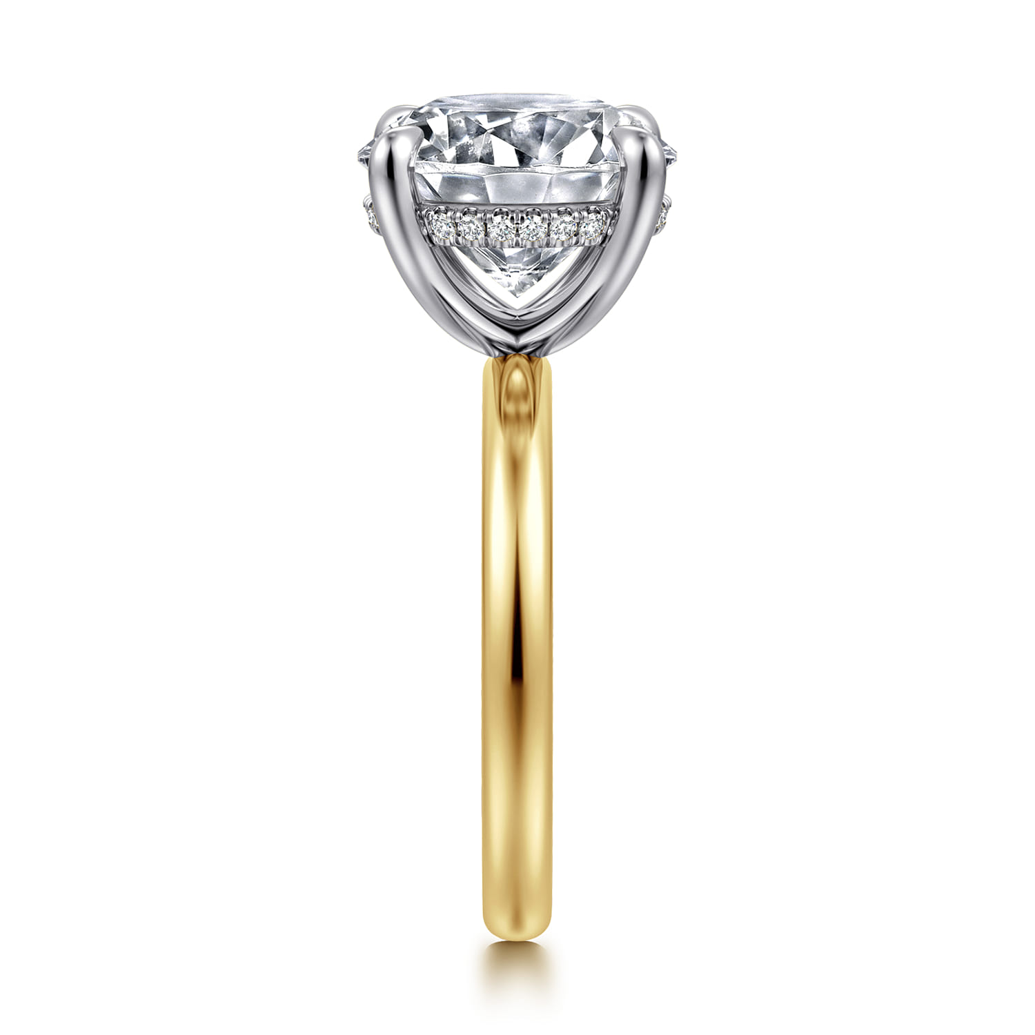 Lua - 14K White-Yellow Gold Hidden Halo Round Diamond Engagement Ring - 0.09 ct - Shot 4