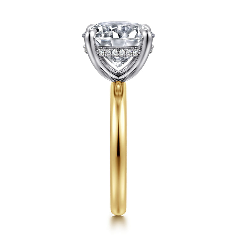Lua - 14K White-Yellow Gold Hidden Halo Round Diamond Engagement Ring - 0.09 ct - Shot 4