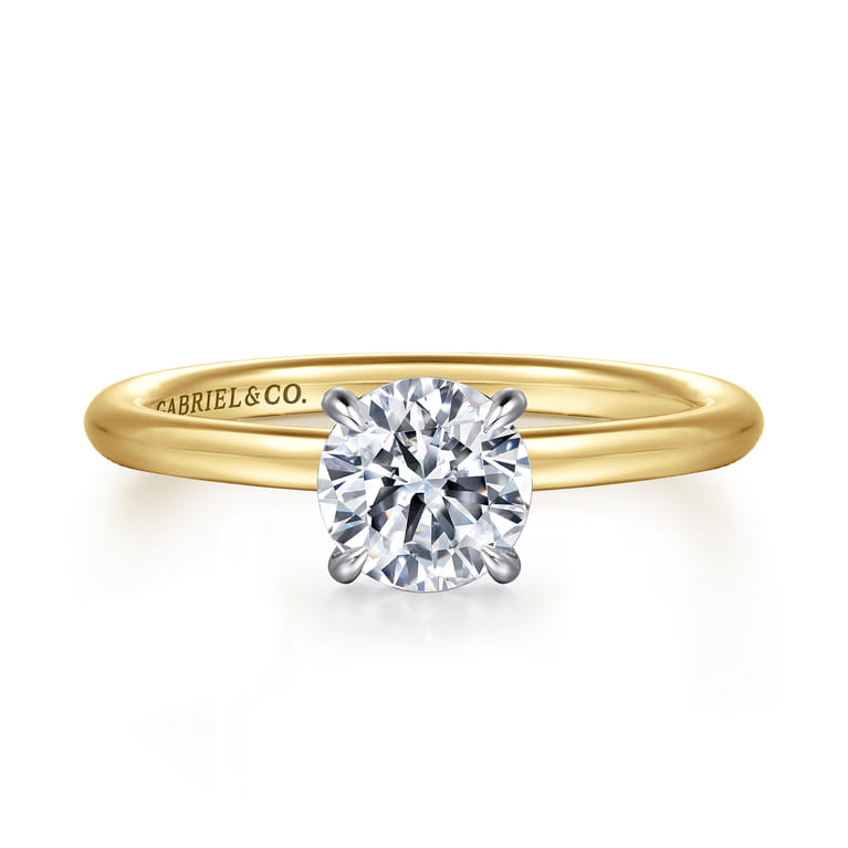 Anuk - 14K White Yellow Gold Round Diamond Engagement Ring - 0.05 ct - Shot 1