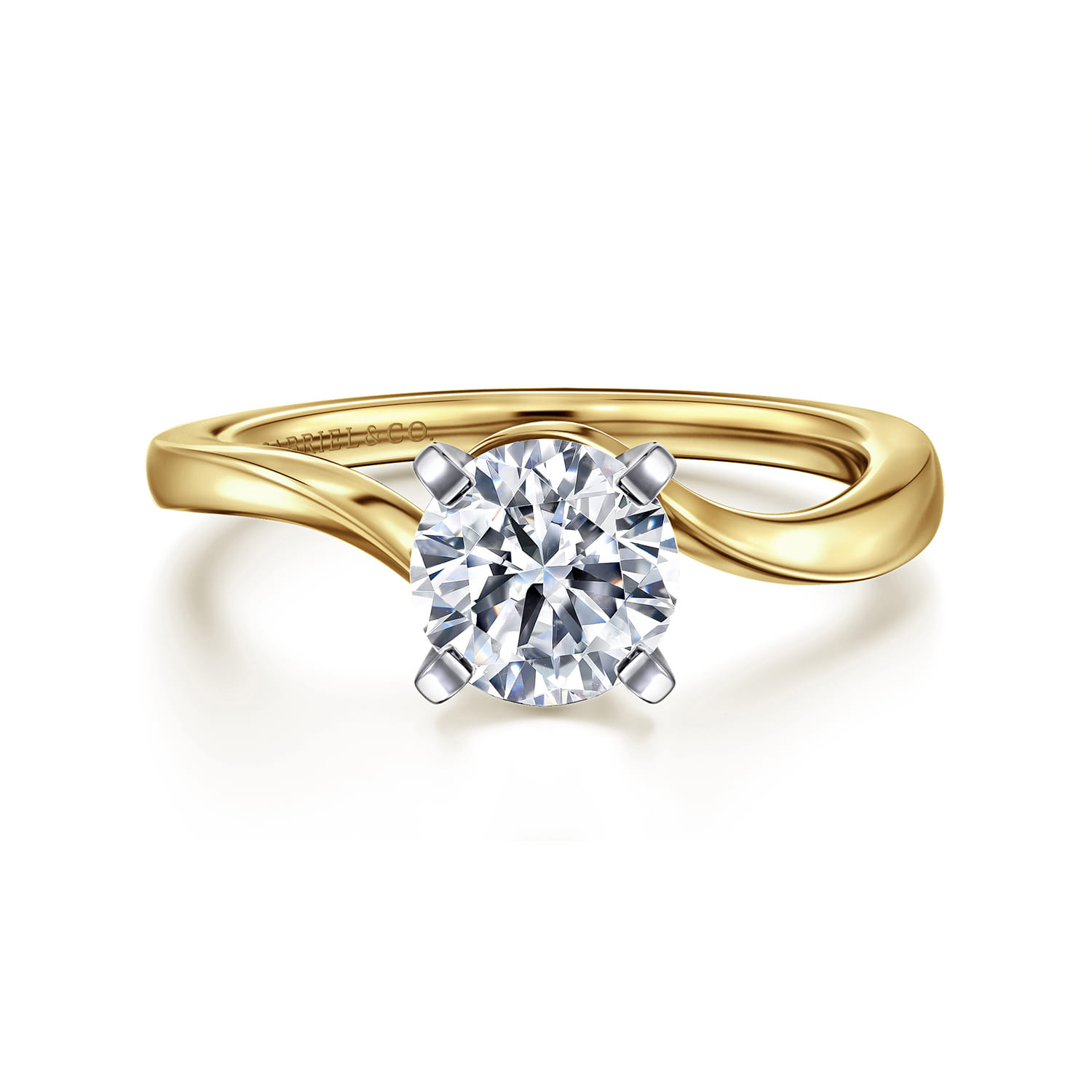 Blair - 14K White-Yellow Gold Bypass Round Diamond Engagement Ring - Shot 1
