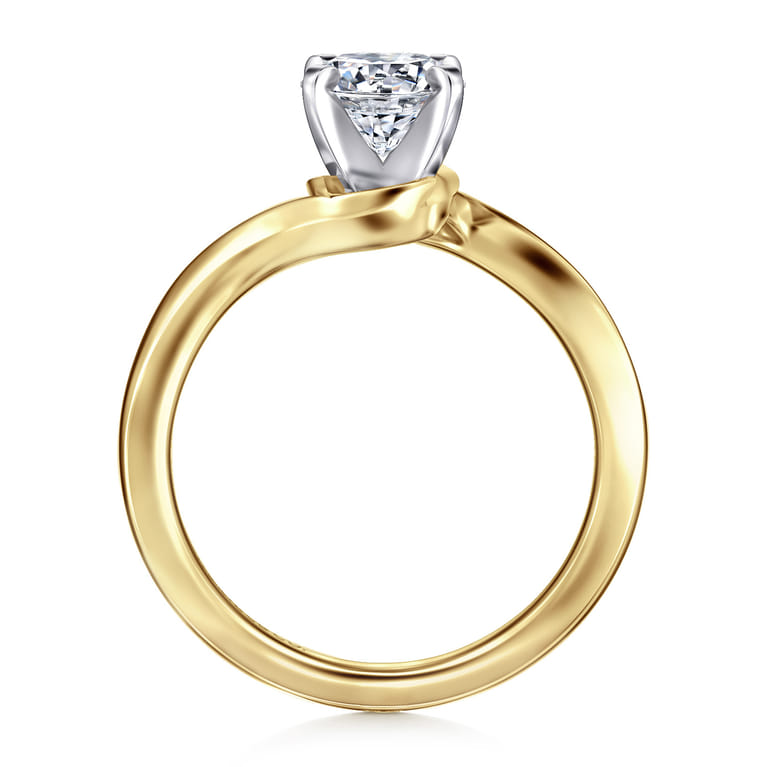 Blair - 14K White-Yellow Gold Bypass Round Diamond Engagement Ring - Shot 2