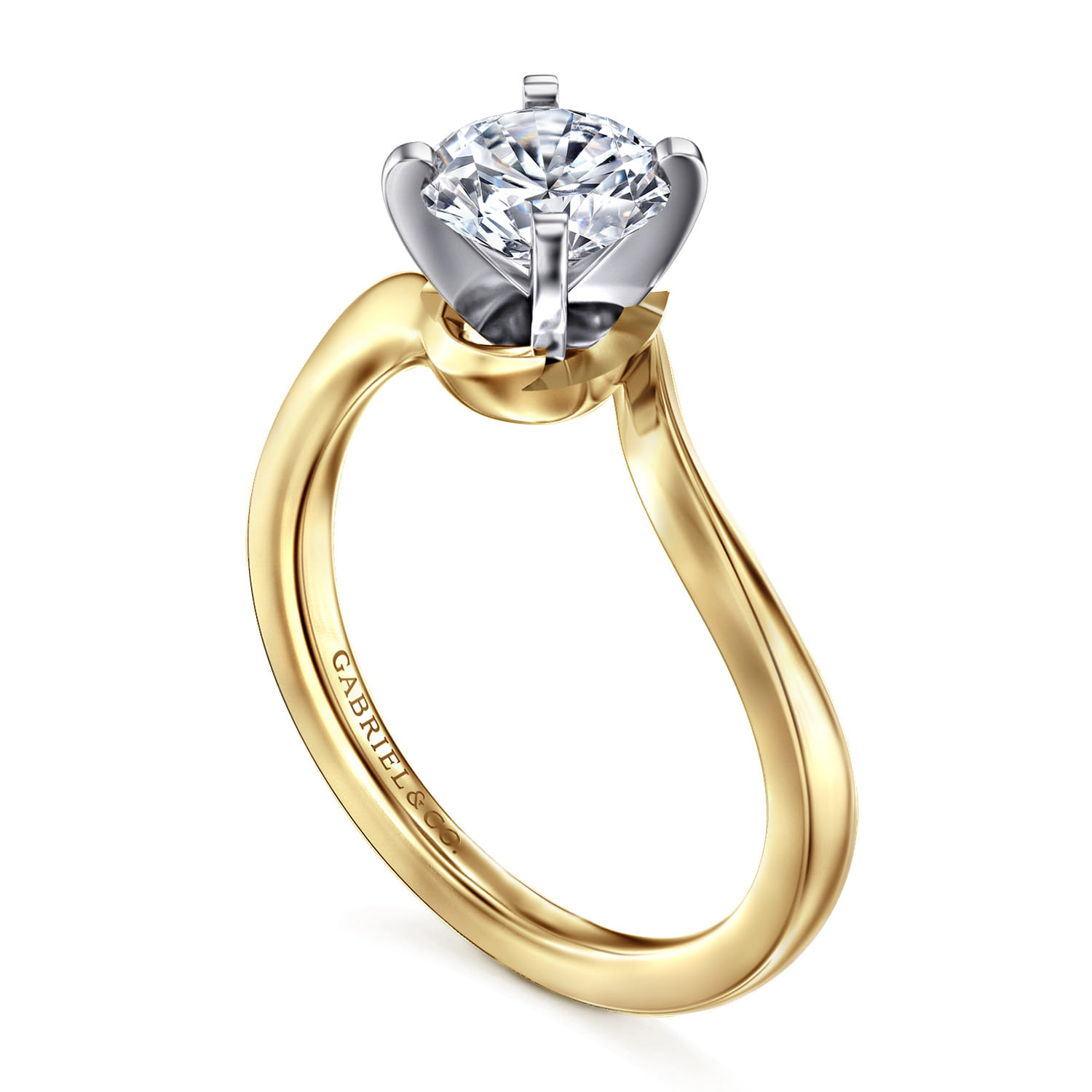 Blair - 14K White-Yellow Gold Bypass Round Diamond Engagement Ring - Shot 3