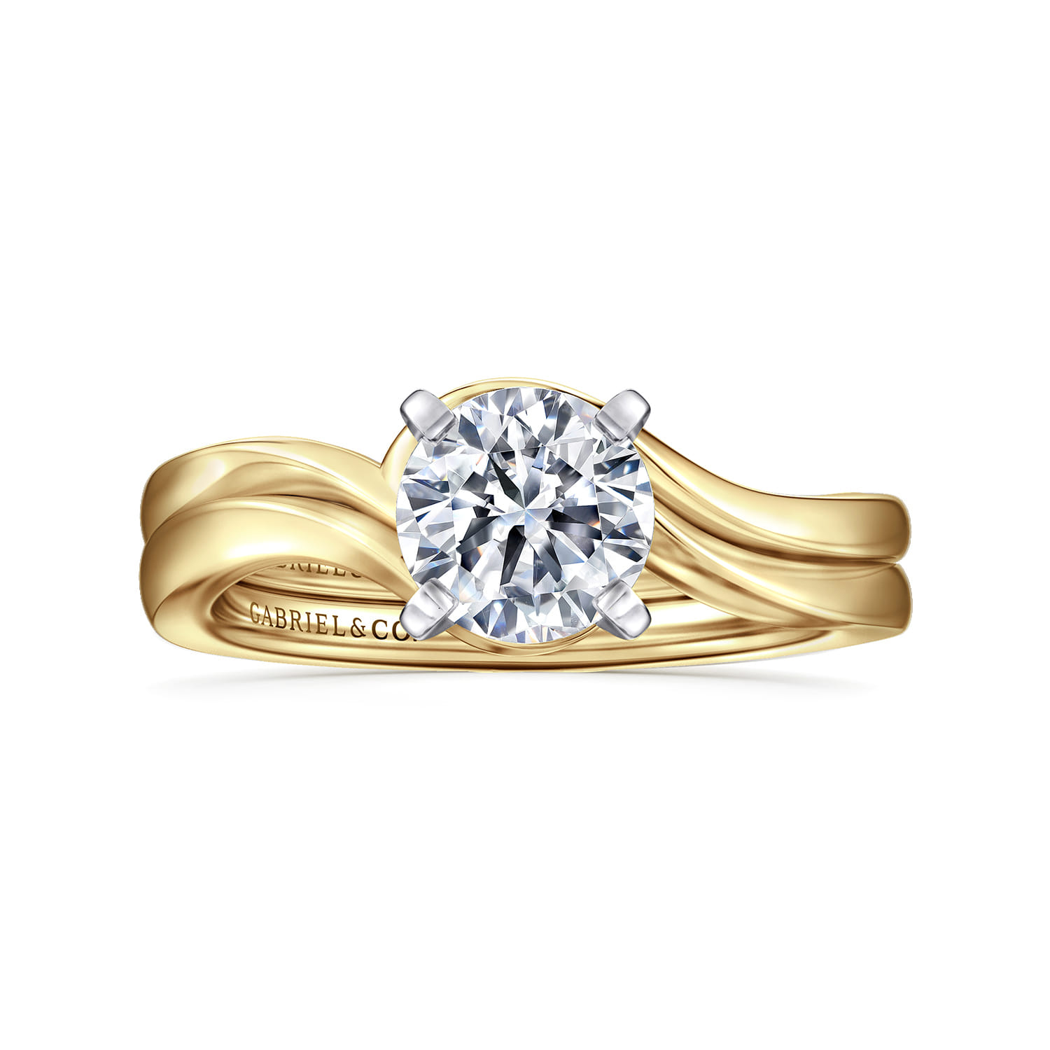 Blair - 14K White-Yellow Gold Bypass Round Diamond Engagement Ring - Shot 4