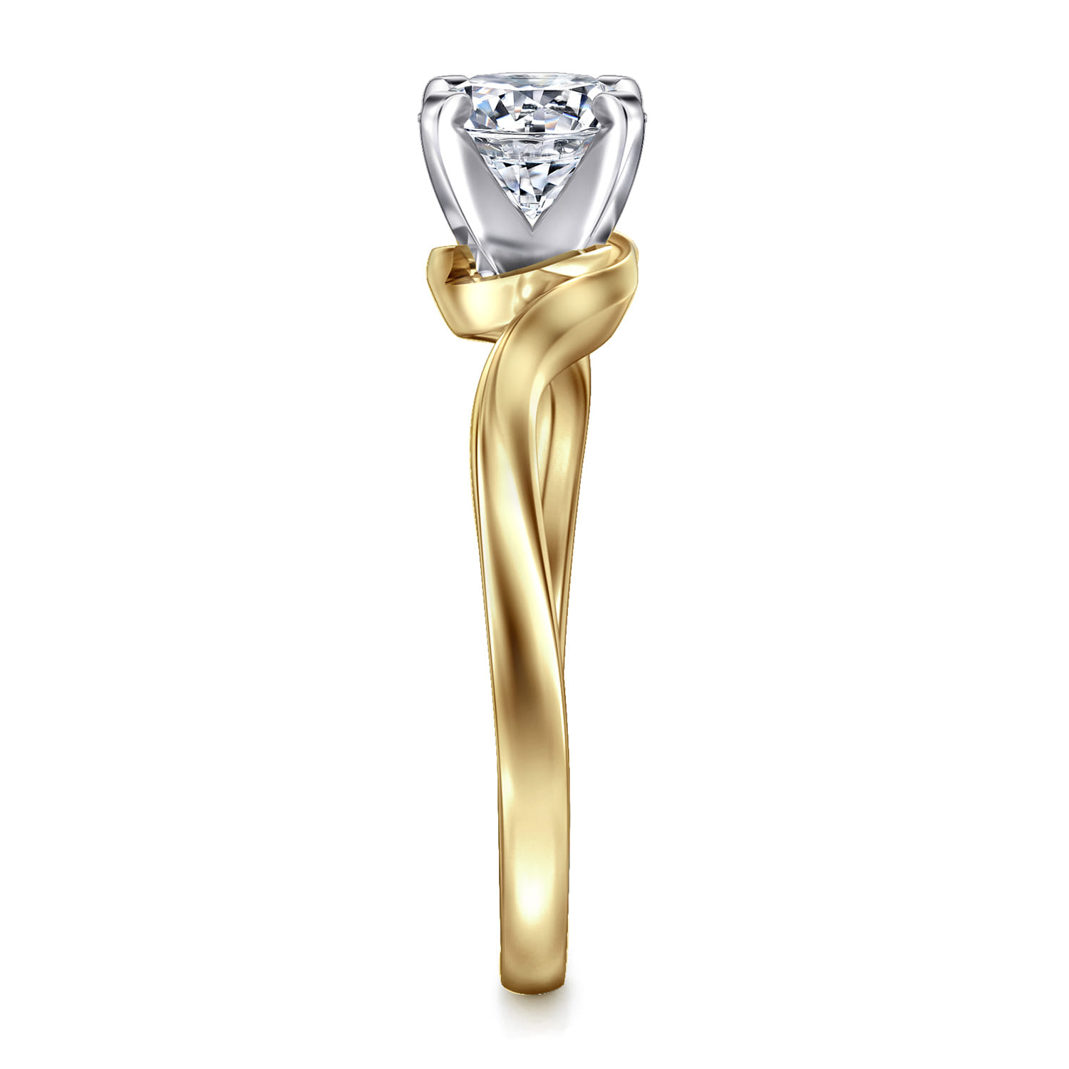 Blair - 14K White-Yellow Gold Bypass Round Diamond Engagement Ring - Shot 5