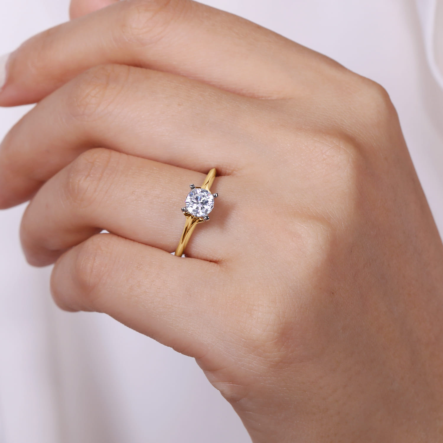 Ellis - 14K White-Yellow Gold Round Diamond Engagement Ring - Shot 6