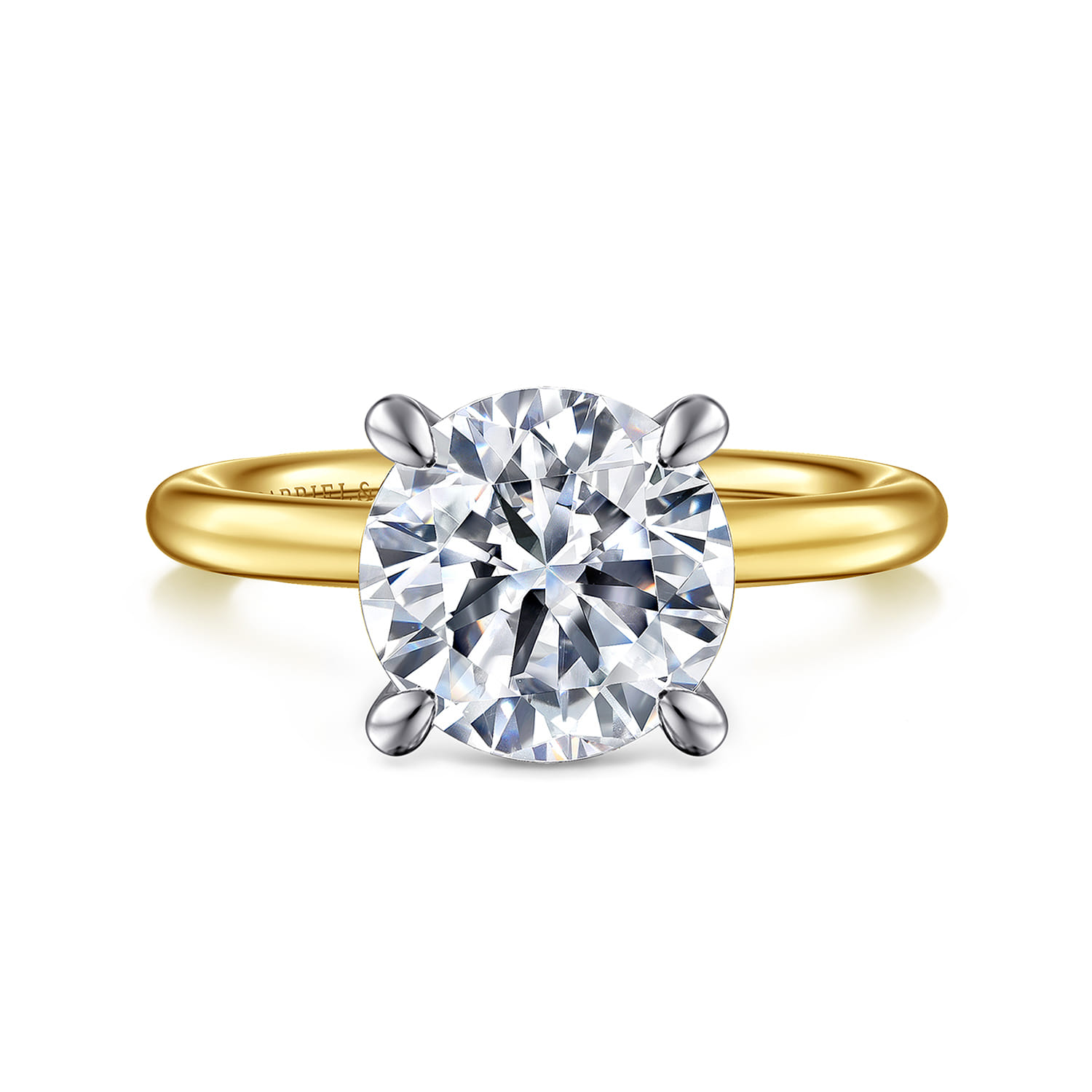 Lark - 14K White-Yellow Gold Round Solitaire Diamond Engagement Ring - Shot 1