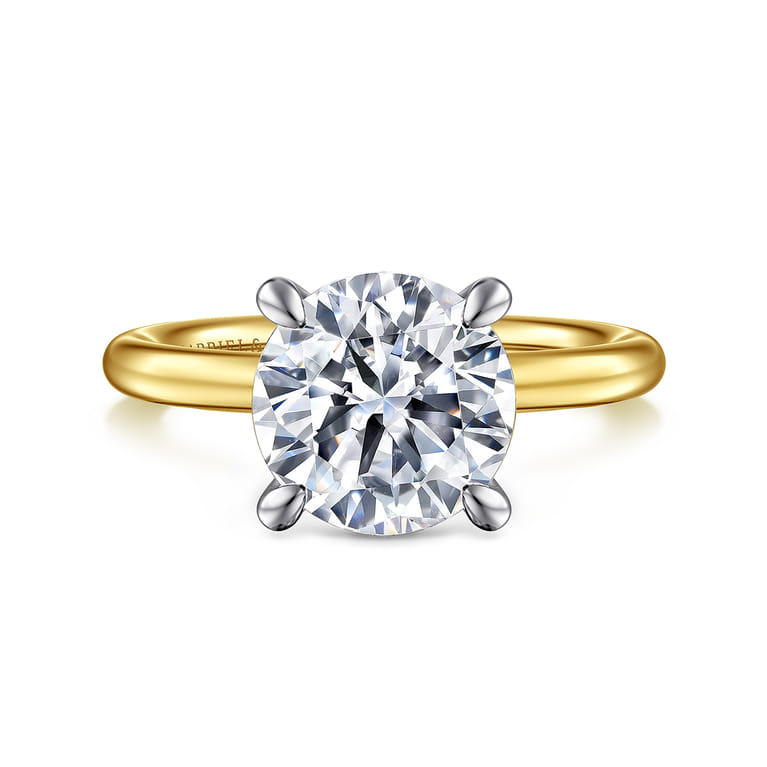 Lark - 14K White-Yellow Gold Round Solitaire Diamond Engagement Ring - Shot 1