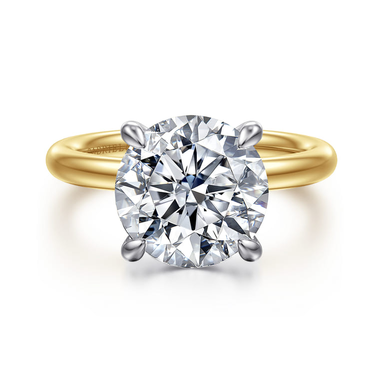 Lark - 14K White-Yellow Gold Round Solitaire Diamond Engagement Ring - Shot 1